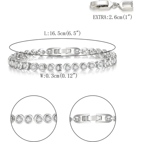 Women's Silver Dainty Trendy Adjustable Tennis Bracelet Jewelry Lobster Claw - Picture 5 of 6